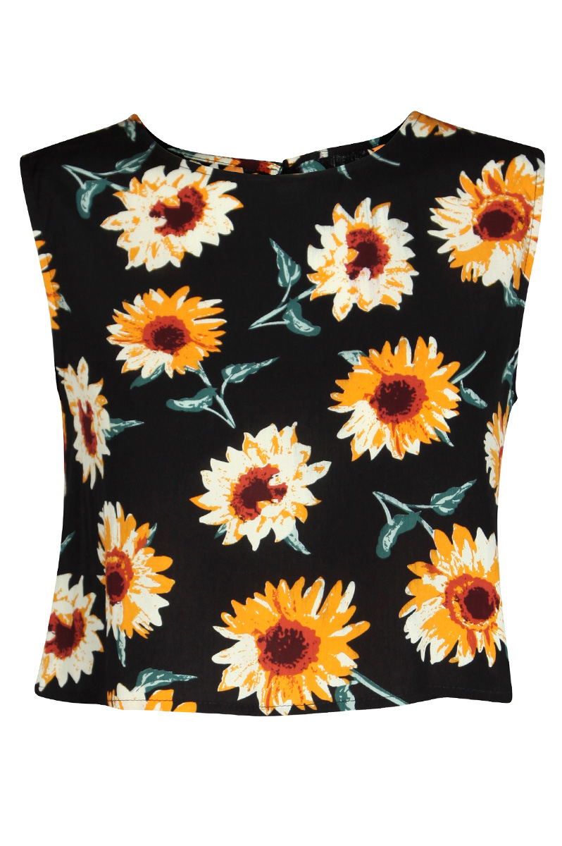 Open Back Sunflower Print Crop Top Preview
